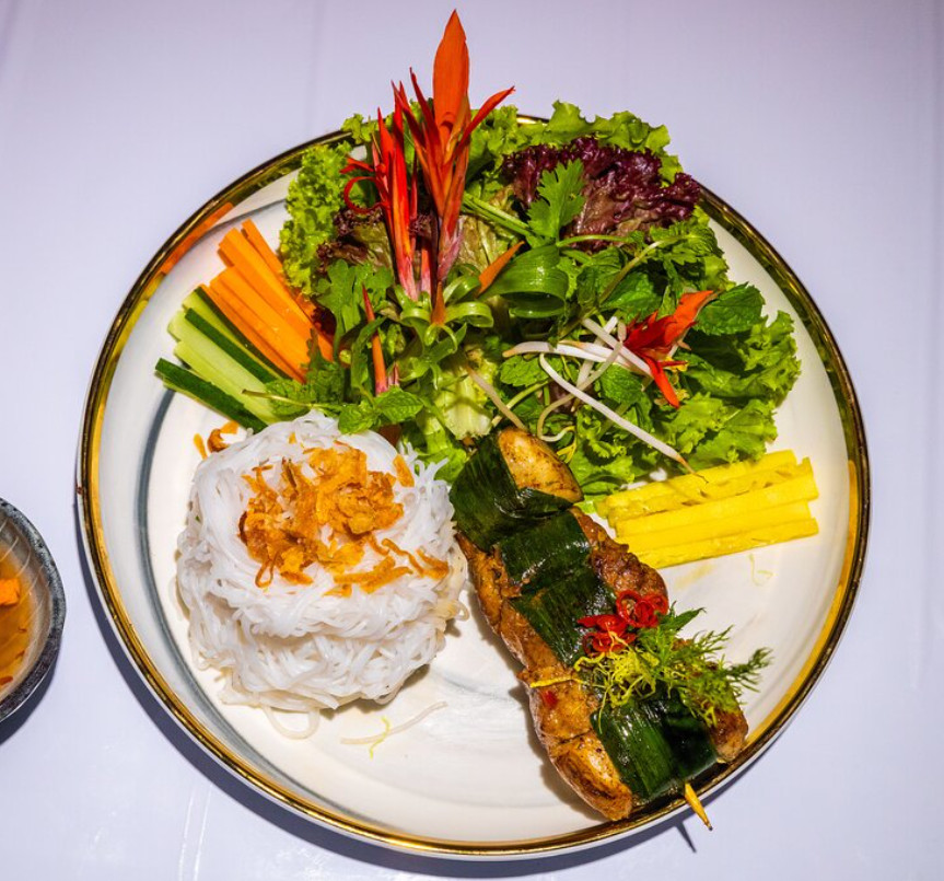 Grilled hemibagrus wrapped in banana leaves